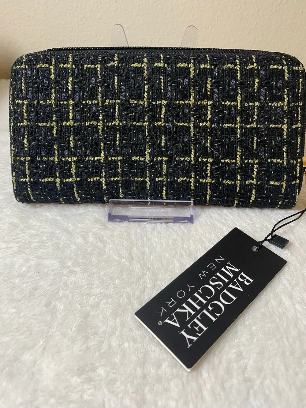 Badgley Mischka Black and Gold Tara Tweed Chain Crossbody and Wallet Set NWT